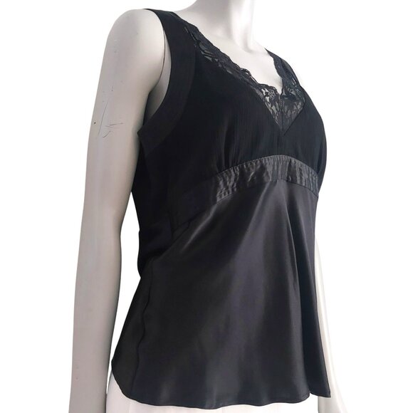 OLD NAVY Y2K Black Lace Trim Camisole Tank Large Vintage Silk Romantic Layering - Picture 4 of 16